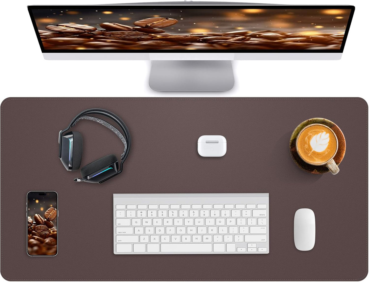 Desk Pad Mat - Leather Desk Pad Protector for Office and Home - Desk Organization and Accessories - Ideal for Large Mouse Pad and Desk Mats on Top of Desks(Coffee,31.5" x 15.7")