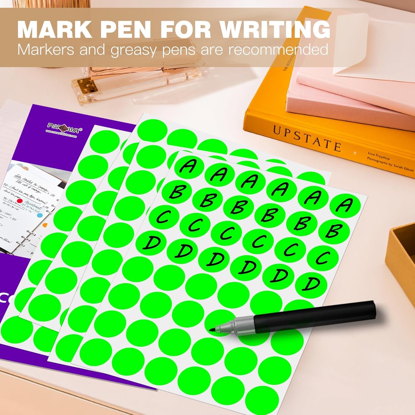 PARLAIM 1 inch Round Fluorescent Green Dot Sticker,720PCS Permanent Adhesive Color Code Circle Sticker Labels for Office Classroom Garage Sale