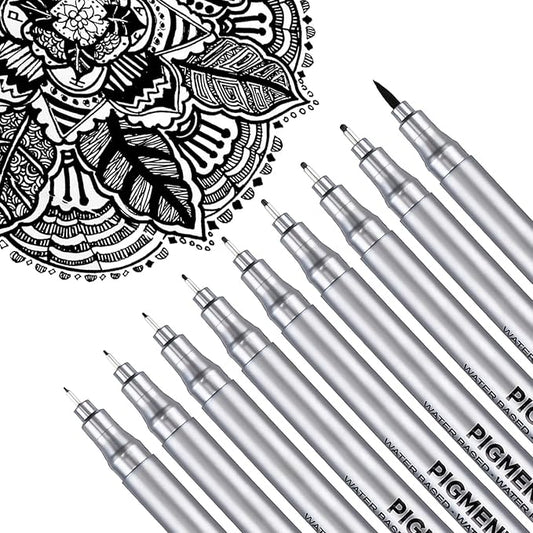 Dyvicl Micro-Pen Fineliner Pens, Black Pigment Liner Multiliner Archival Ink Micro Fine Point Pens for Drawing, Sketching, Journaling, Doodling, 9 Pack