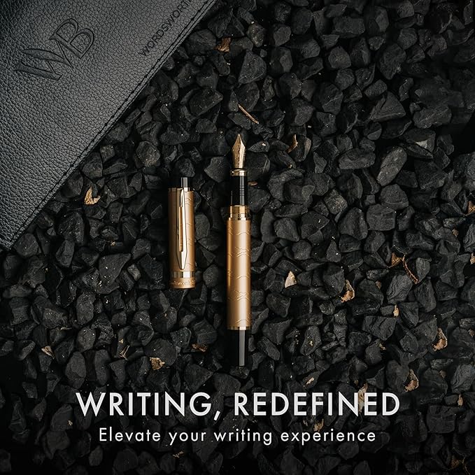 Wordsworth & Black Primori Fountain Pen Set [Stunning Gold]; Medium Nib, Gift Case, 24 Ink Cartridges, Refill Converter, Manual; Journaling, Calligraphy, Smooth Writing Pens; Left and Right Handed