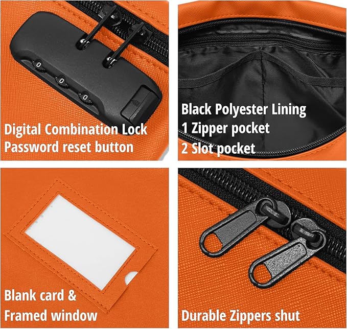 Orange Notary Bag with Lock | 14x11 inch | Zipper Supplies Bag | Locking Document Case for Notary Kit, Stamp, Embosser, Ink Pad, and Valuables