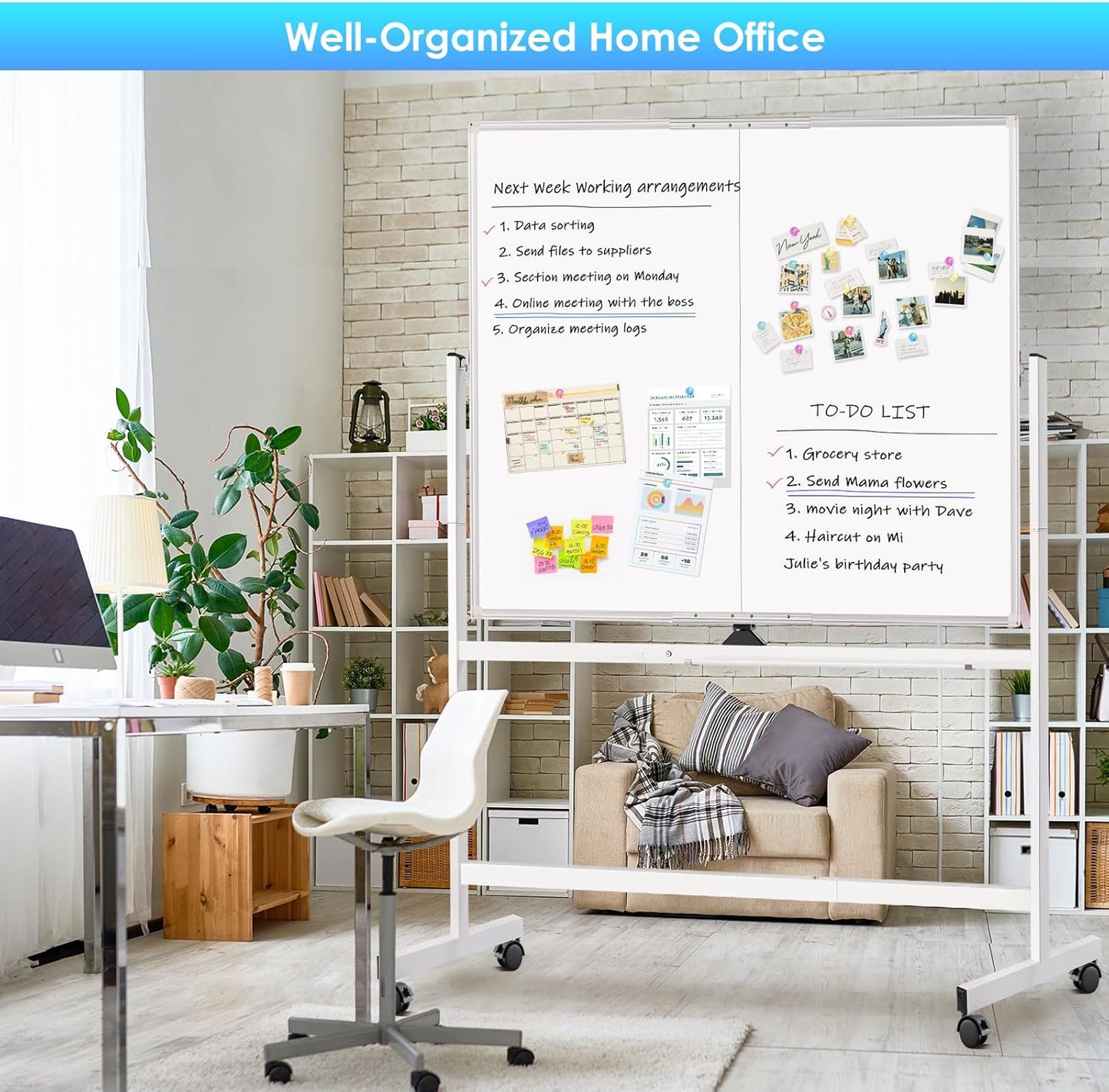 maxtek Rolling Whiteboard, 48x48 Large Magnetic White Board with Stands, Big Double-Sided White Board Dry Erase on Wheels for Homeschool, Home Office, Office, School