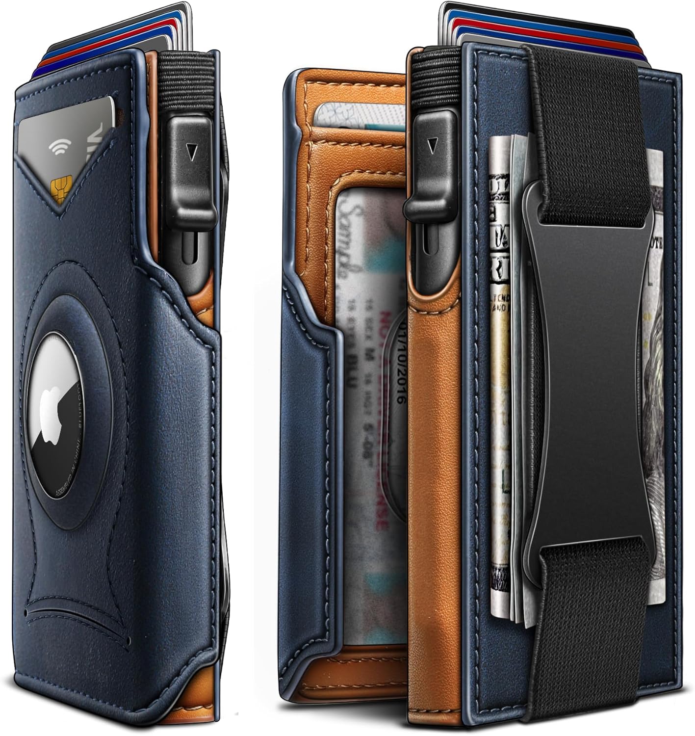 KEMISANT Airtag Wallet Men Gift,Mens Slim Front Pocket Wallet Money Clip Standard or Apple Airtag Use 3.8"×2.8"×0.9"