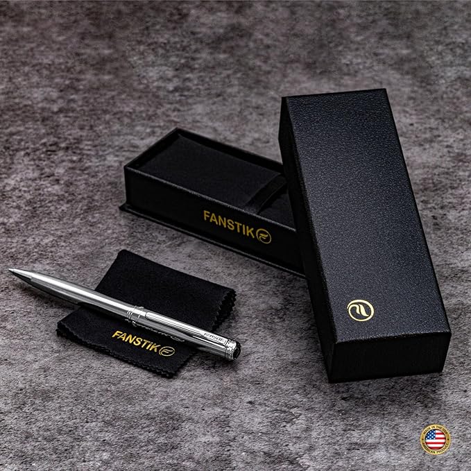 Customized Silver Luxury ballpoint pen (Made In USA) fancy gift set for women, Real 24K Gold Plating, Professional executive pen gift set for men (Lux Custom-BallPoint Silver)