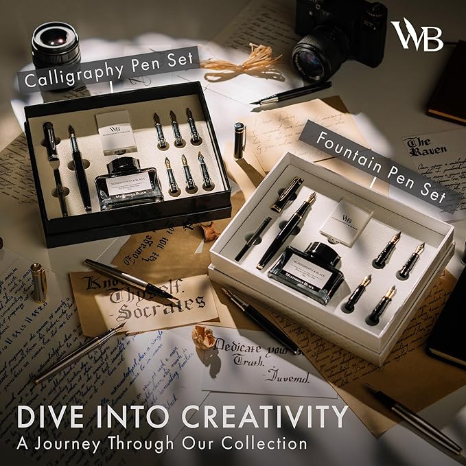 Wordsworth & Black Calligraphy Pen Gift Set, Includes Bottle, 6 Cartridges, Refill Converter, 6 Replacement Nibs, Premium Package, Journaling, Smooth Writing Pens [Red Chrome]