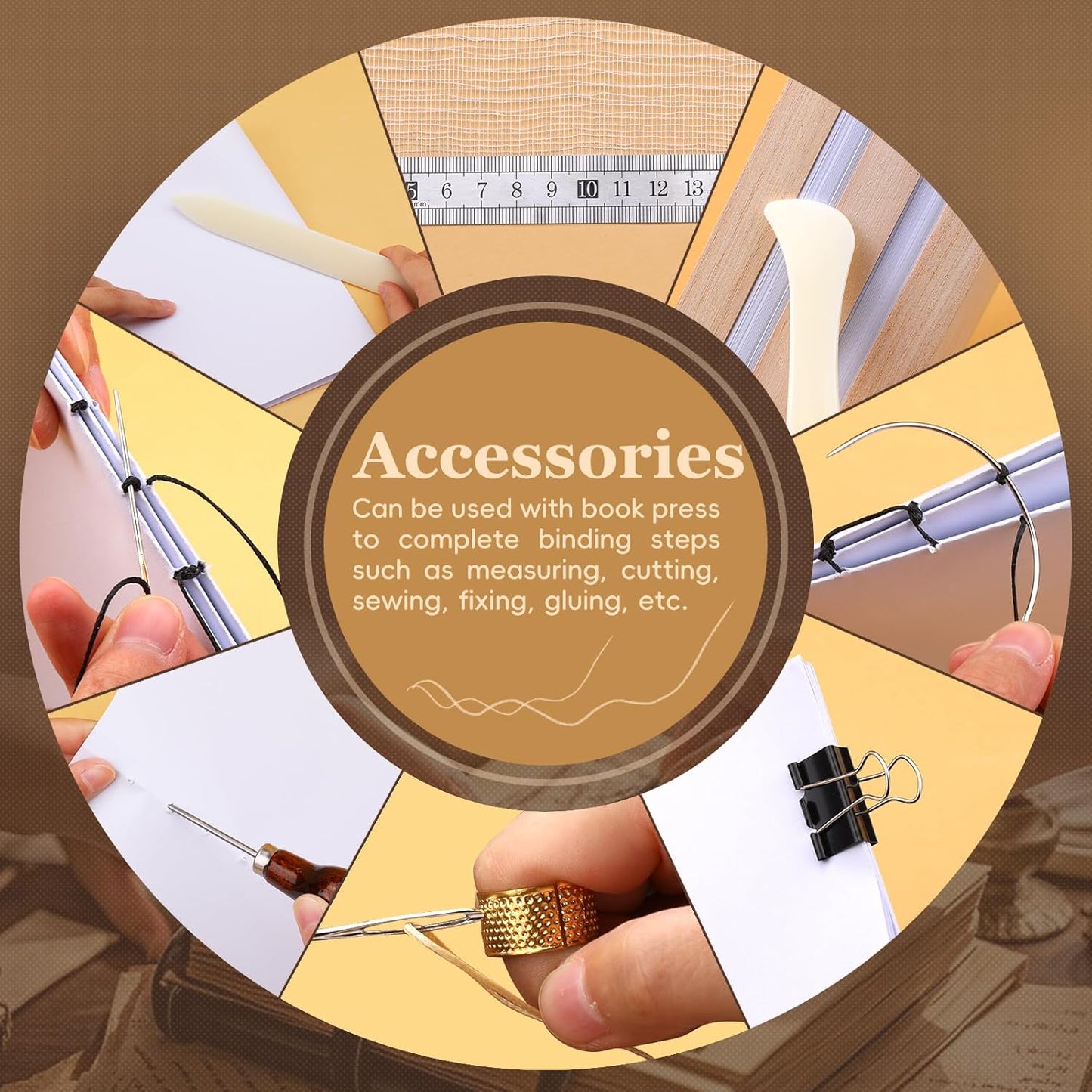 JUPEAN 34 Pcs Book Binding Kits, Book Press(11.81”x7.56”), Books Making Kit with Bone Folder Bookbinding Needles Waxed Threads Books Binding Awl, Bookbinding Tools for Beginners