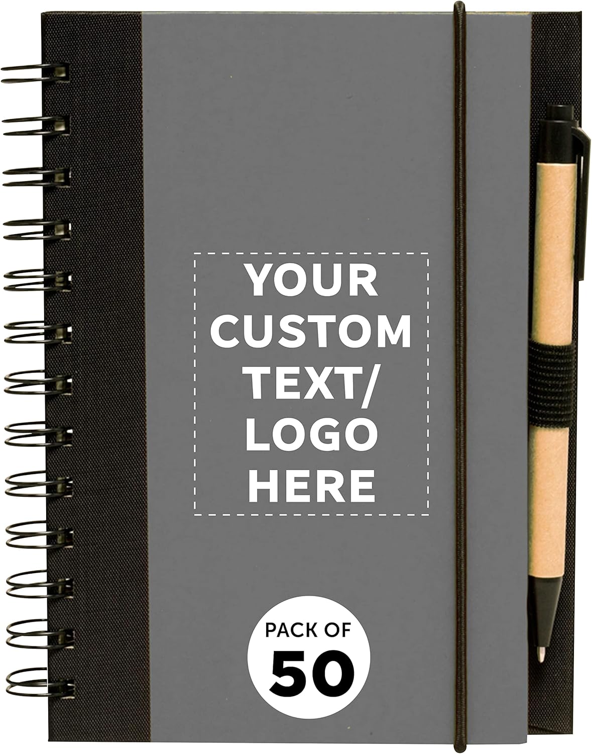 DISCOUNT PROMOS Custom Eco Block Notebooks with Pens Set of 50, Personalized Bulk Pack - Perfect for School, Office, Business, Home - Smoke