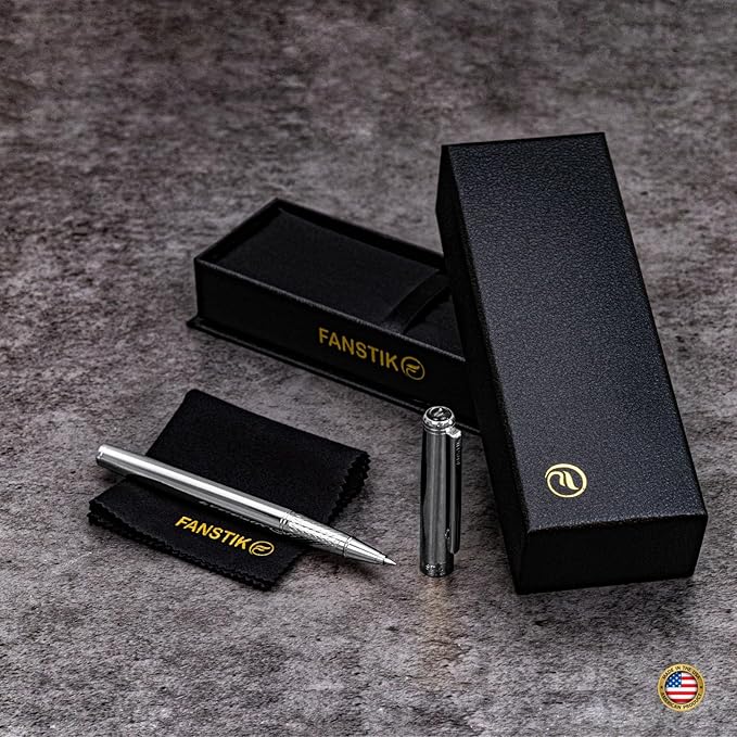 Customized Silver Luxury Rollerball pen (Made In USA) fancy gift set for women, Real 24K Gold Plating, Professional executive pen gift set for men (Lux Custom-Rollerball Silver)