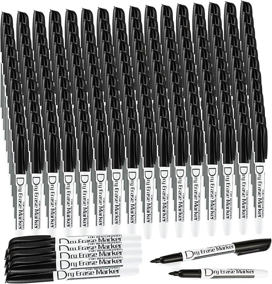 Volcanics Black Dry Erase Markers Bulk Pack - 200 Fine Tip Whiteboard Markers, Low Odor, Quick Dry, Ideal for Office, Classroom, Business, Meeting Room & Warehouse Use