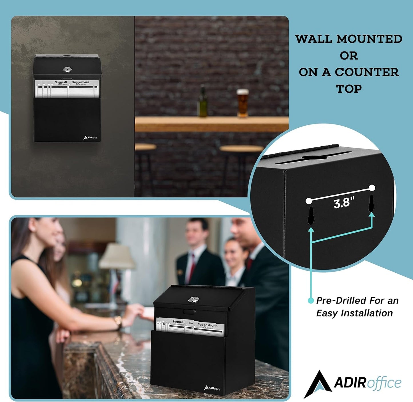 Adir Corp. Steel Suggestion/Key Drop Box (Black)