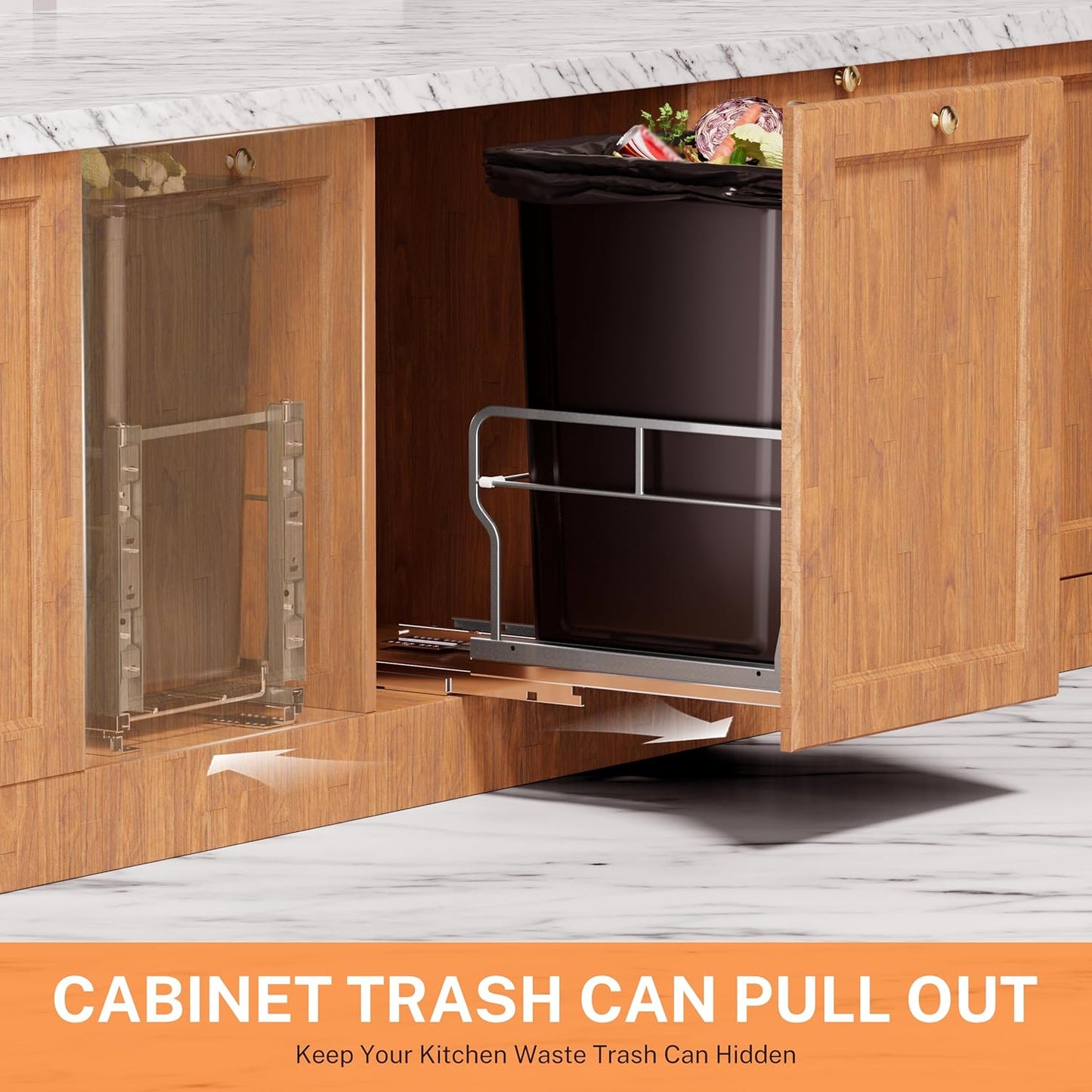 YJHome Pull Out Trash Can Under Cabinet with 31Qt 8Gal Garbage, Under Sink Trash Can with Soft-Close Slides, Cabinet Trash Can Pull Out Kit with Door Mounting Kit for Minimum Opening 12" W