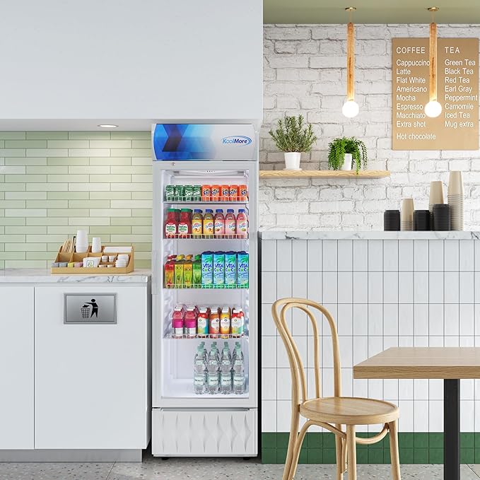 KoolMore KM-MDR-9CPWH 22 in. One-Door Commercial Merchandiser Refrigerator in White, 9 cu. ft. ETL Listed for Safety and Sanitation