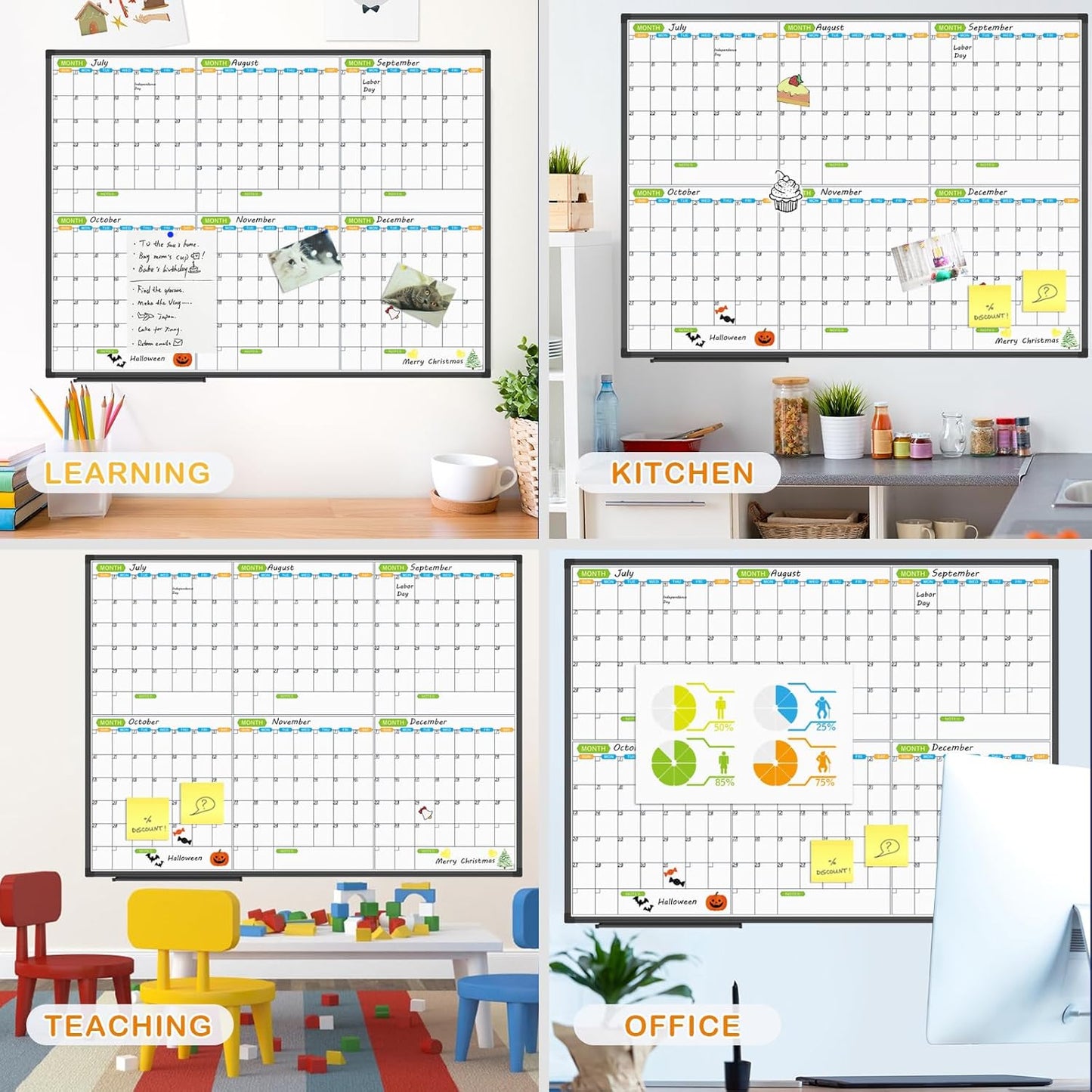 JILoffice Magnetic Dry Erase Calendar Whiteboard, 6 Months White Board Planner 48 X 36 Inch, Black Aluminum Frame Wall Mounted Board for Office Home and School