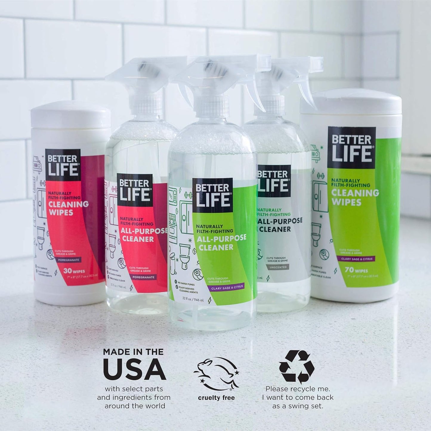 Better Life Multi Surface Cleaner - Plant Derived Cleaner Spray, Non-Toxic All Purpose Cleaners, Eco-Friendly Non Toxic Cleaning Supplies for Home, Currant and Citrus Scent, 32 Fl Oz * 2