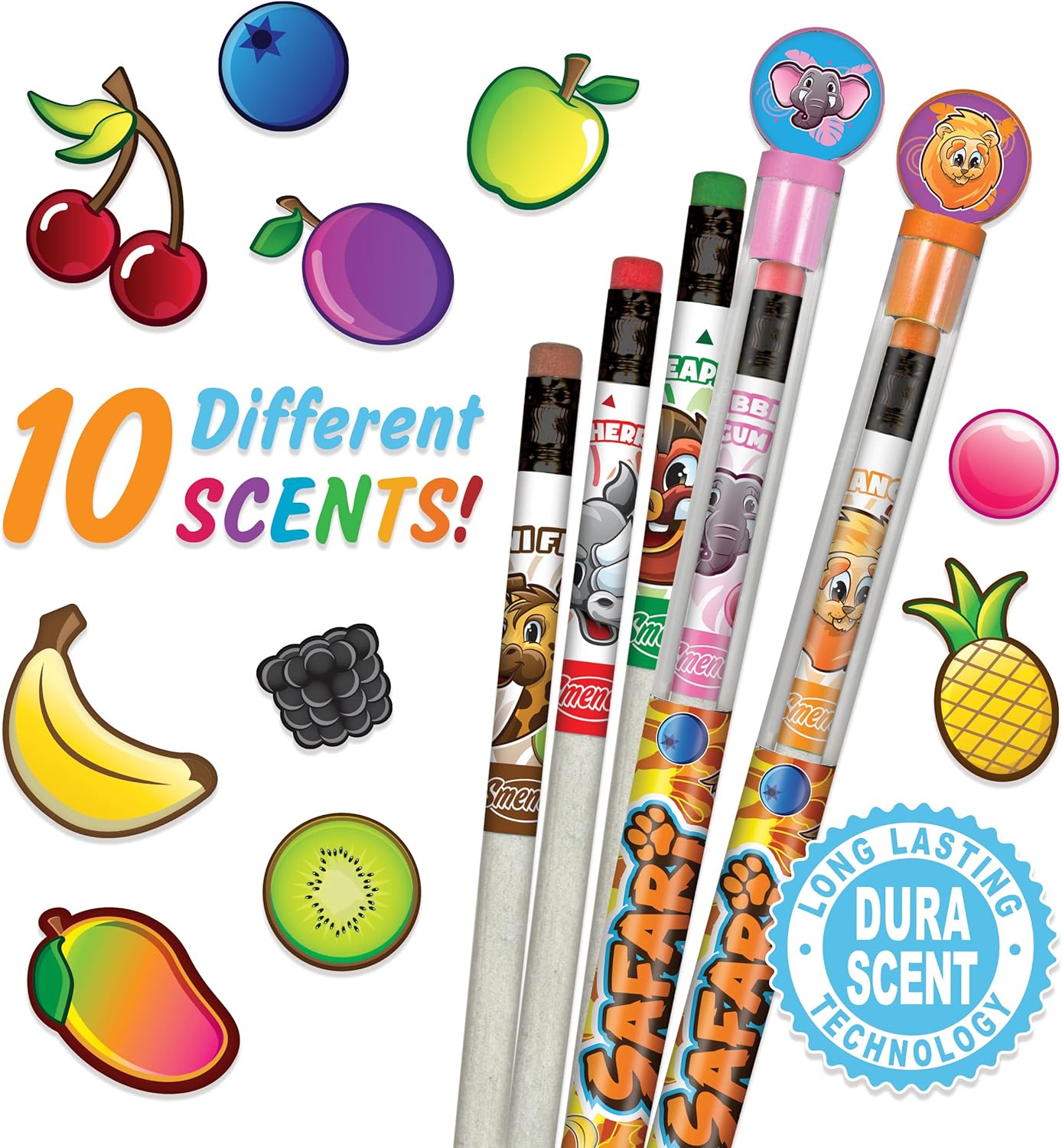 Safari Smencils Cylinder - HB #2 Patented Gourmet Scented Pencils, 50 Count, Gifts for Kids, Classroom Rewards, Party Favors, Stuffers