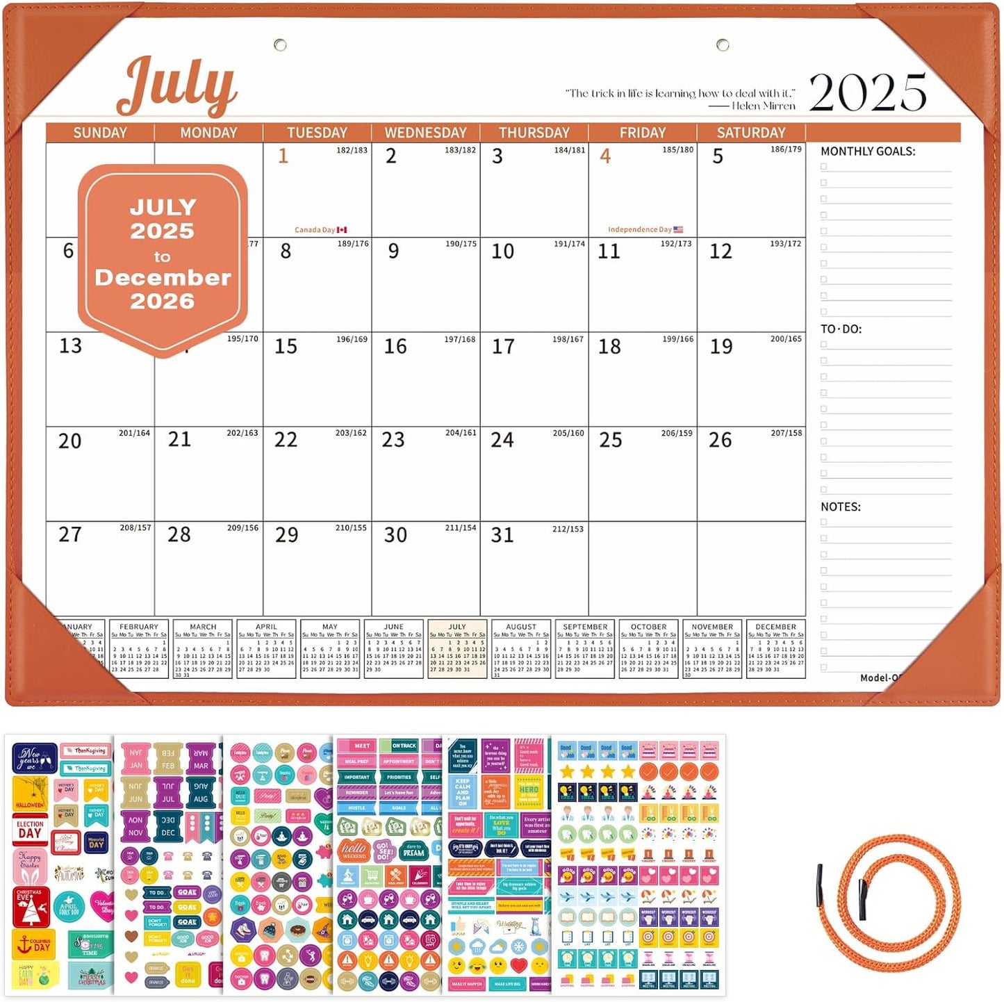 Ospelelf Desk Calendar 2025-2026 Wall Monthly Planner 12"x17" Leather Pad with Protective Cover 18 Months July 2025 to December 2026 Orange