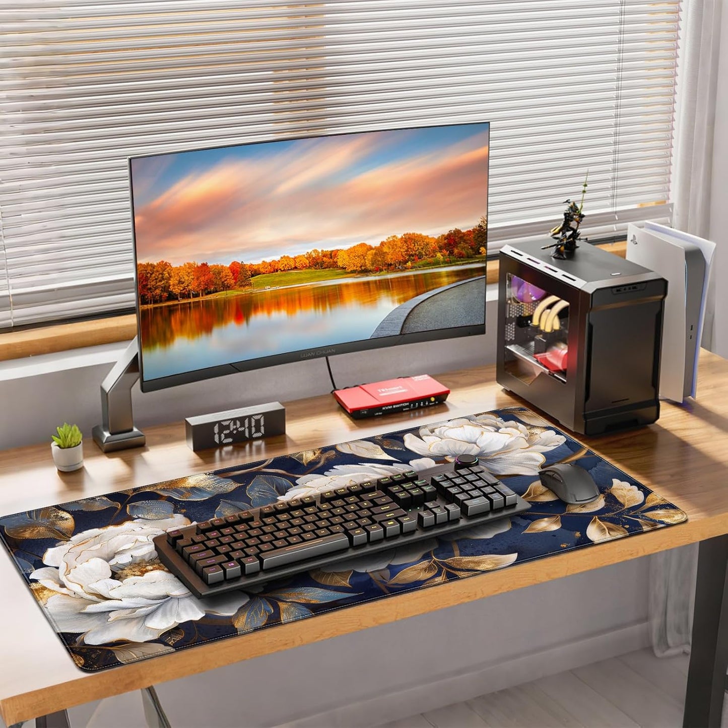 35.4 x 15.7 inches, Large Desktop Mouse pad, Keyboard and Mouse Pads for Work and Home Computers, and Large Laptop Mouse mat，White Peonies