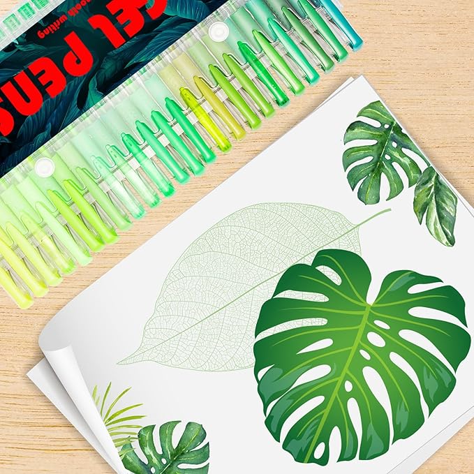 Green Gel Pens for Coloring Book,72 Color Gel Pens Set including 24 Color Gel Pen with 48 Refills,40% More Ink Colored Gel Pens for Drawing, Doodling, Scrapbook, Journaling