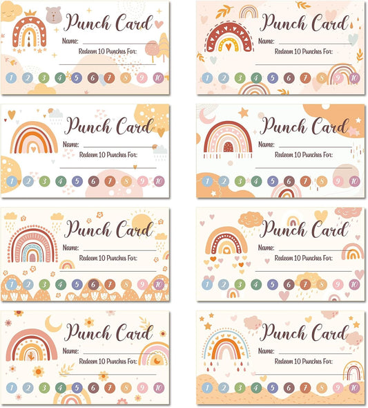 Fumete 400 Pcs Punch Cards for Classroom Reward Cards Behavior Incentive Loyalty Awards for Kids Students Teachers School Business, 8 Styles, 3.5 x 2 in(10 Boho Punches Style)