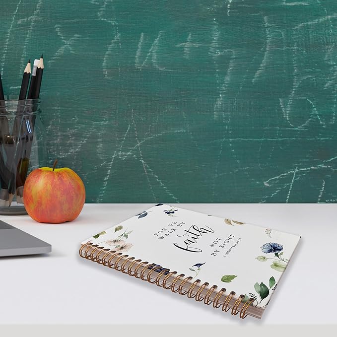 VNWEK Bible Scripture 2 Corinthians 5:7 for Me Walk by Faith not by Sight Watercolor Floral Spiral Notebook Journal 5.5 x 8.3 inches,Christian Lined Hardcover Spiral Notebook,Christian Gifts