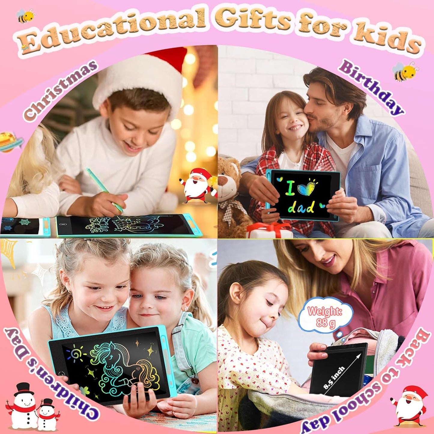 2 Pack LCD Writing Tablet for Kids 8.5 Inch Colorful Toddler Drawing Board Kids Travel Games Activity Learning Doodle Board Toys Gift for Age 3 4 5 6 7 8 Year Old Girls Boys (Blue+Pink)