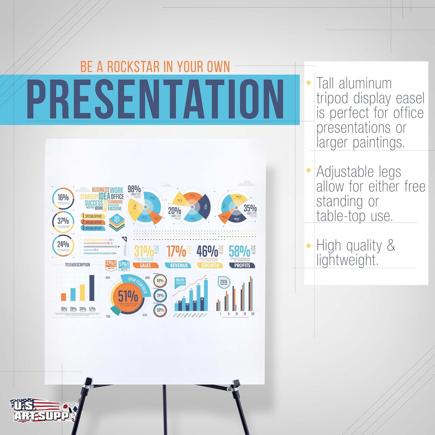 U.S. Art Supply 70" High Showroom XL Silver Metal Display Easel (6 Pack) - Large Adjustable Height Portable Easel Stand, Sign Display, Holds 45 lbs - Floor & Tabletop Easels, Painting Stand