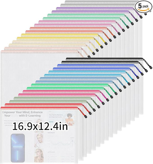 Umriox 32 Pack A3 Mesh Zipper Pouch Bags, Zipper Pouches for Organizing, Puzzle Bags, Clear bags for Crafts Projects, Travel Accessories, Board Game Storage