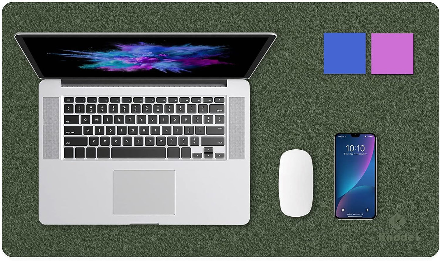 K KNODEL Desk Mat, Blotter, Dual-Sided Office Desk Pad, Waterproof Desk Mat for Desktop, Desk Blotters, PVC Leather Pad Protector (Dark Green, 23.6" x 13.8")