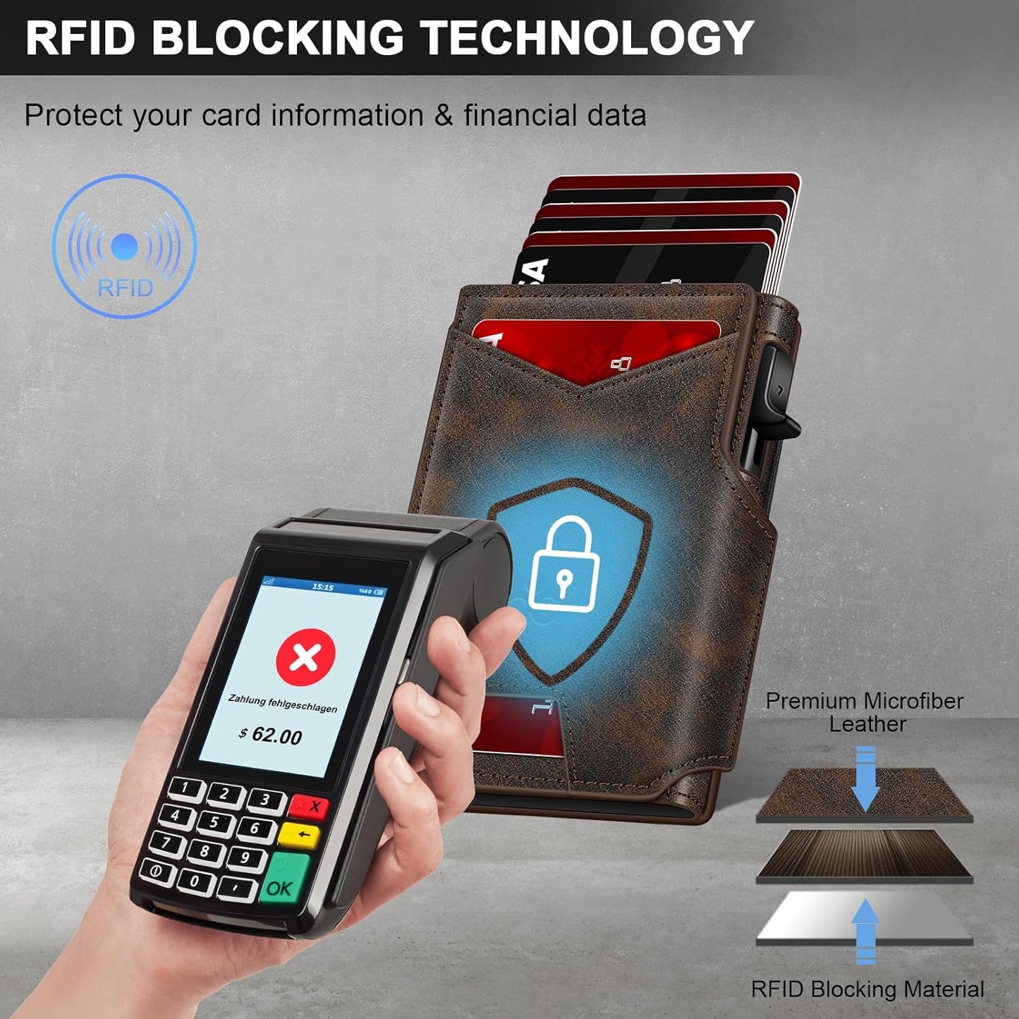 Wallet for Men Wallet with Slim Pop Up Card Holder 9-13 Cards, Bifold Minimalist Smart Wallet RFID Blocking Credit Card Holder with ID Window & Stretchable Cash Slot Compact Metal Aluminum Card Case