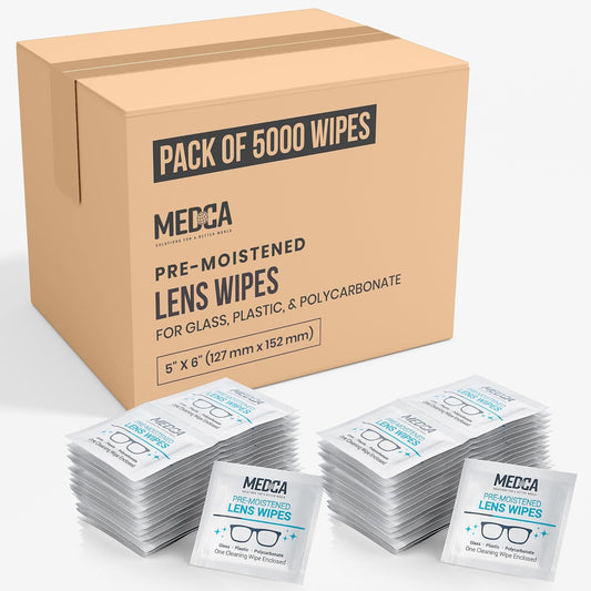 Premoistened Lens and Glass Cleaning Wipes - Portable Travel Cleaner for Glasses, Camera, Cell Phone, Smartphone, and Tablet - Disposable, Quick Drying, Streak Free - Bulk Pack of 5000