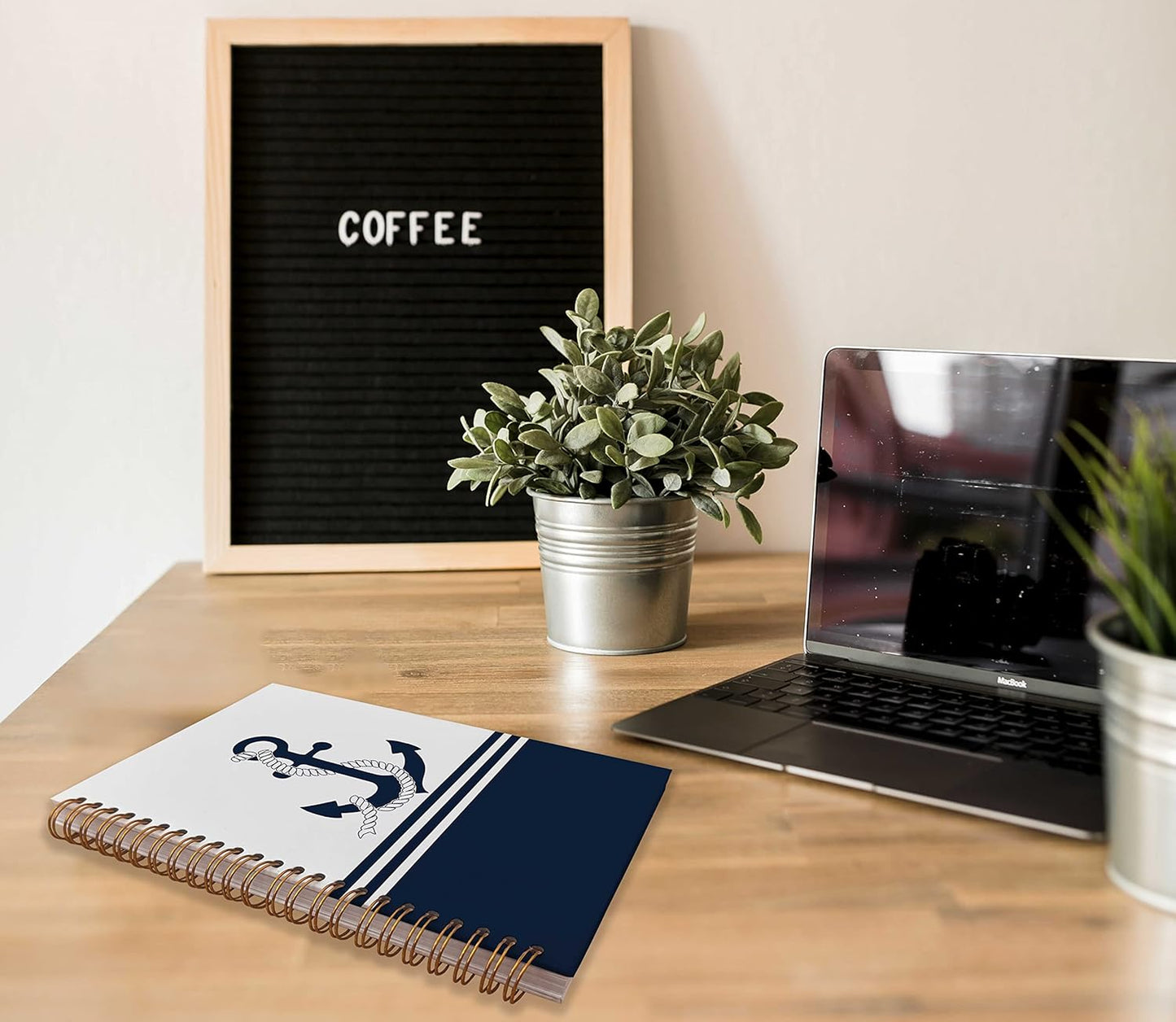 Navy Nautical Anchor Rope Ship Steering Wheel Lined Spiral Journal Notebook 8.3×5.5 Inches Hardcover College Ruled Notebook for Work Note Taking Journaling,Ocean Lover Gifts,Sailor Gifts