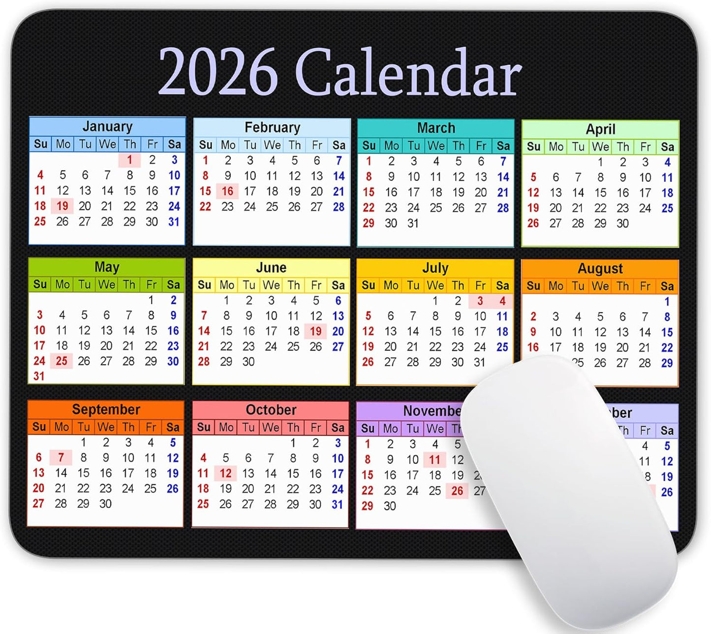 2026 Color Calendar Horizontal Edition Calendar Mouse pad, Non-Slip Rubber Base Quality Creative Gaming Rectangle Personalized Desk Mouse Pad 9.5 inch x 7.9 inch