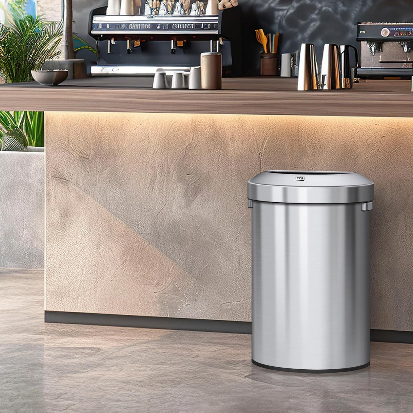 EKO Urban 16 Gallon Semi-Round Open Top Waste Bin, Stainless Steel Half Round Commercial Trash Can for Indoor and Outdoor, Extra Large Metal Garbage Bin for Home, Office, Restaurant, Restroom, 60L