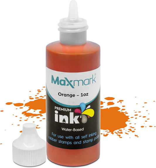 MaxMark Premium Refill Ink for self Inking Stamps and Stamp Pads, Orange Color - 1 oz.