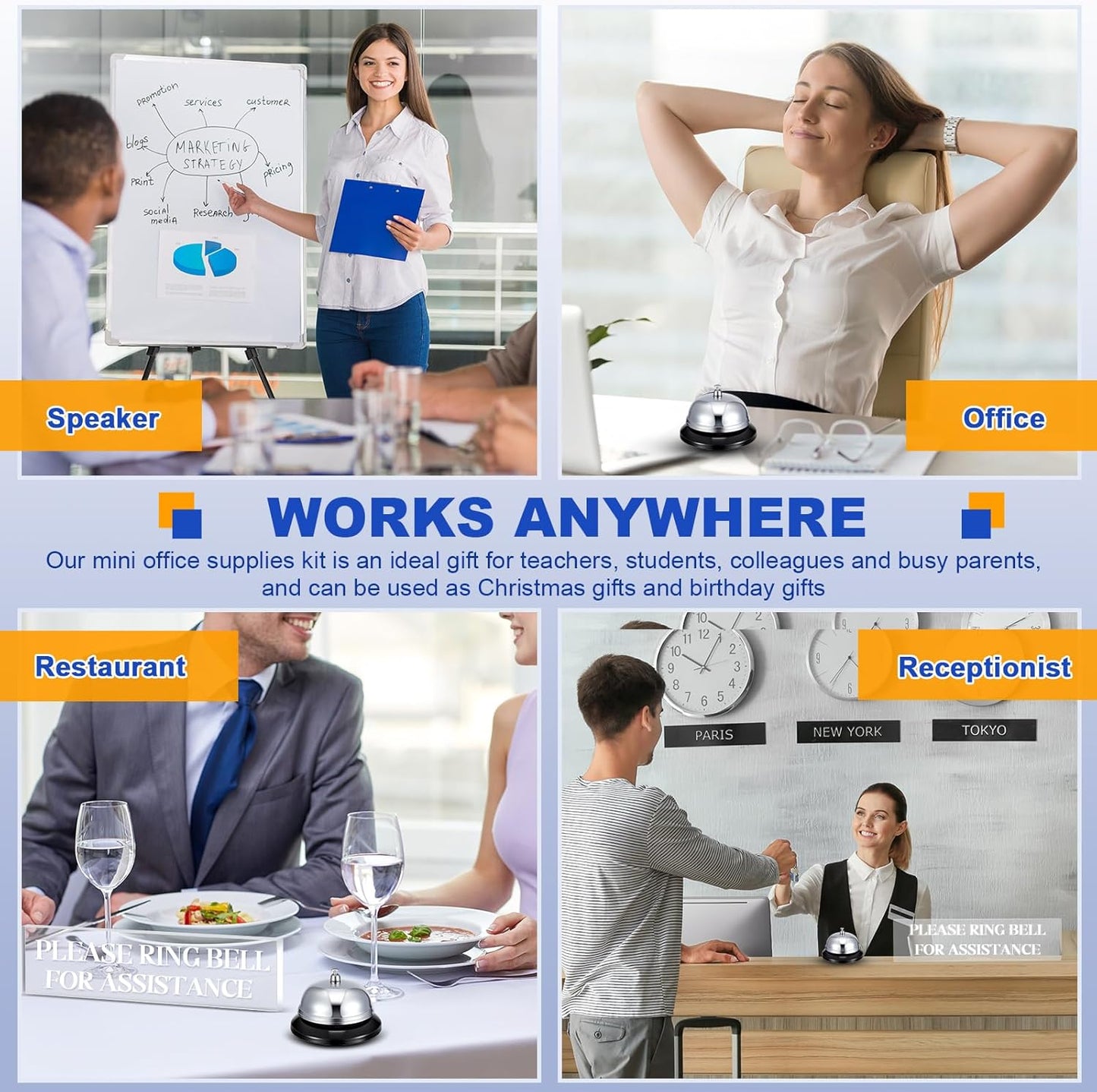 Desk Bell for Service and Please Ring Sign 2" x 8" Acrylic No Receptionist Sign Call Ring Bell for Office Hotel Restaurant Counter Reception Area