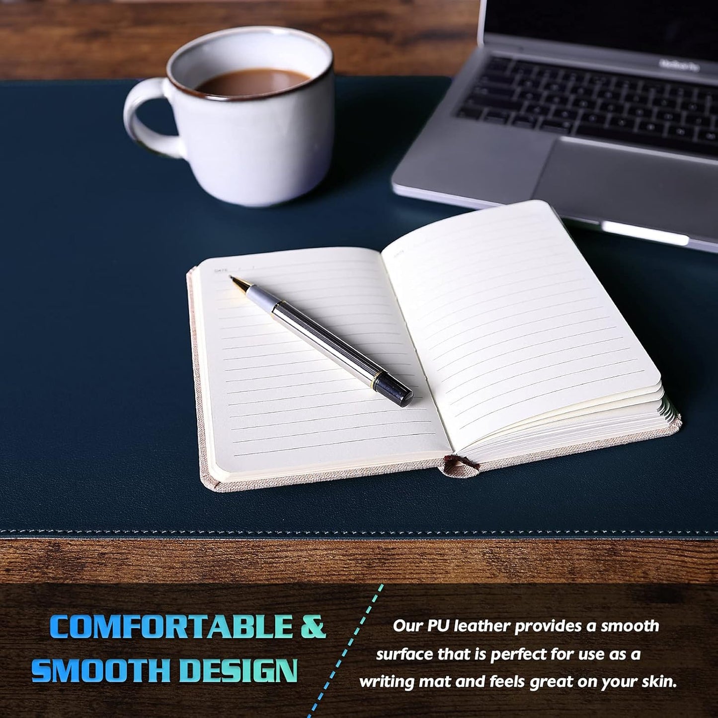 K KNODEL Desk Mat, Blotter, Dual-Sided Office Desk Pad, Waterproof Desk Mat for Desktop, Desk Blotters, PVC Leather Pad Protector (Dark Blue, 31.5" x 15.7")