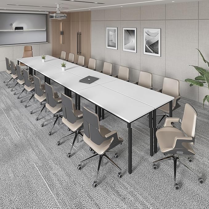 Bonzy Home Conference Table, 23FT Office Computer Desk, Printer Podcast Table for Meeting Room Conference Room Study Room, 10 PCS Random Combination, White, 275.5"x47.2"x29.5"