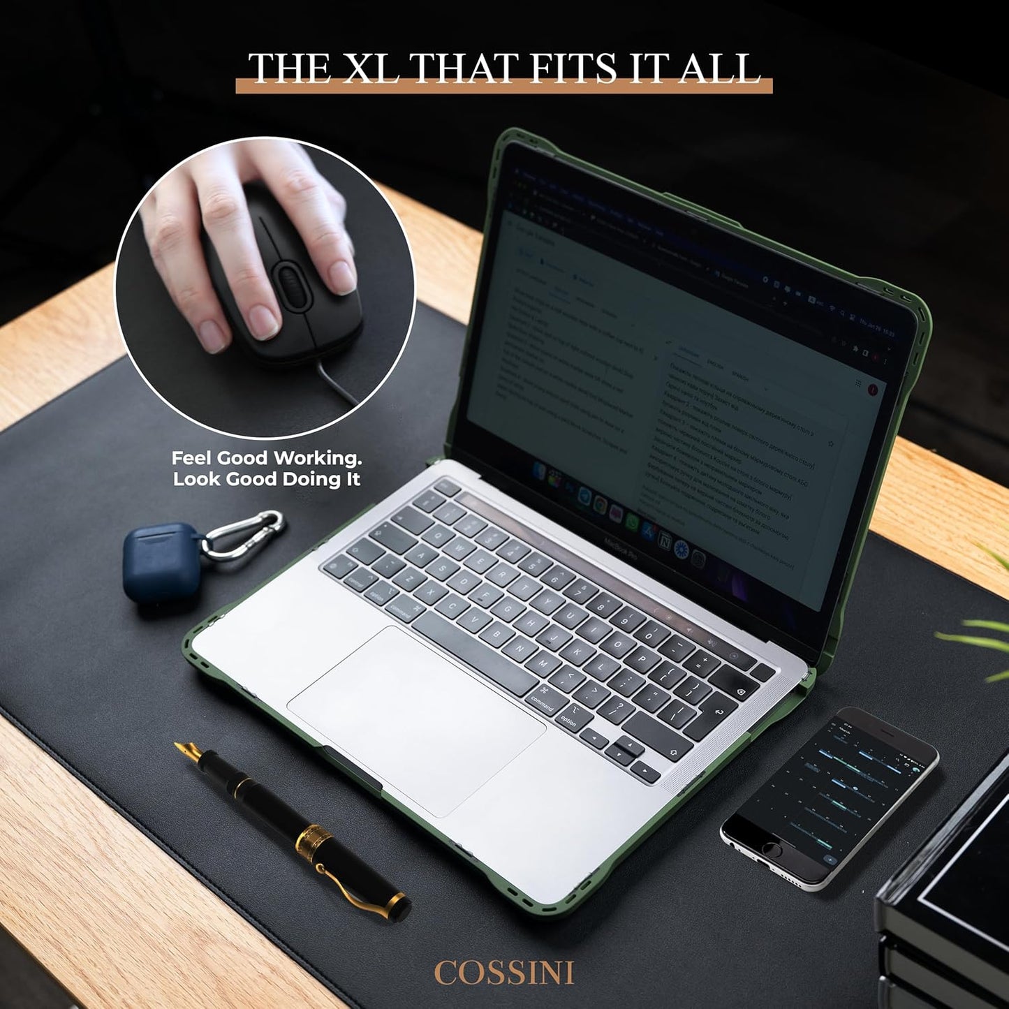 Cossini XL Desk Pad - Large Vegan Leather Desk Mat 17 x 36- Buttery Smooth Writing, Damage Blocking, Non-Slip, Waterproof - Home Office Computer Desk Protector Blotter Laptop Keyboard Mouse Pad