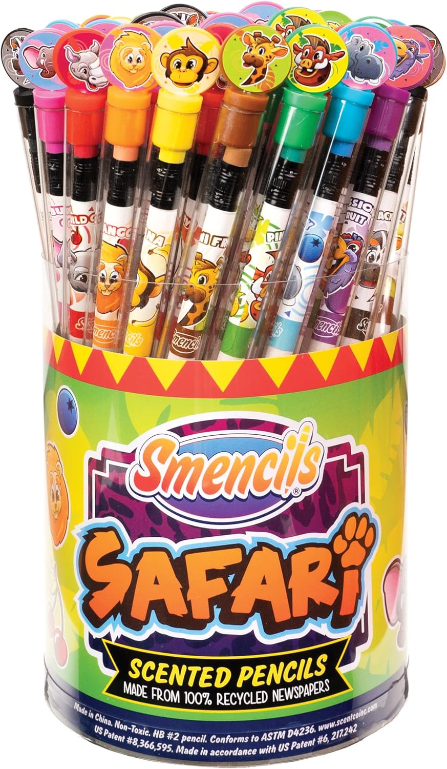 Safari Smencils Cylinder - HB #2 Patented Gourmet Scented Pencils, 50 Count, Gifts for Kids, Classroom Rewards, Party Favors, Stuffers