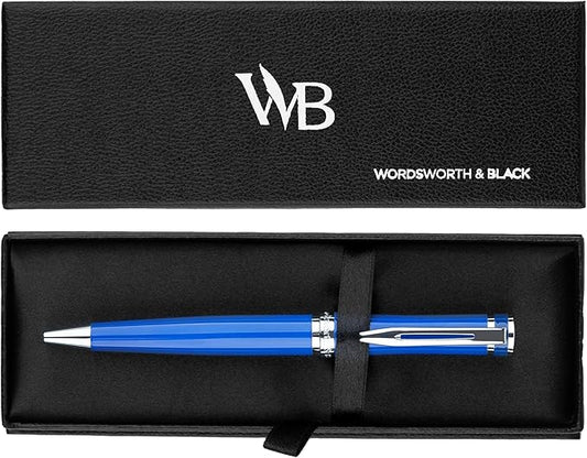 Wordsworth and Black Ballpoint Pen Blue Lacquer- Stunning Luxury Pen Chrome Finish, Ink Refill, Best Gift Set for Men & Women, Refillable, Elegant, Nice Pens, Fine Point