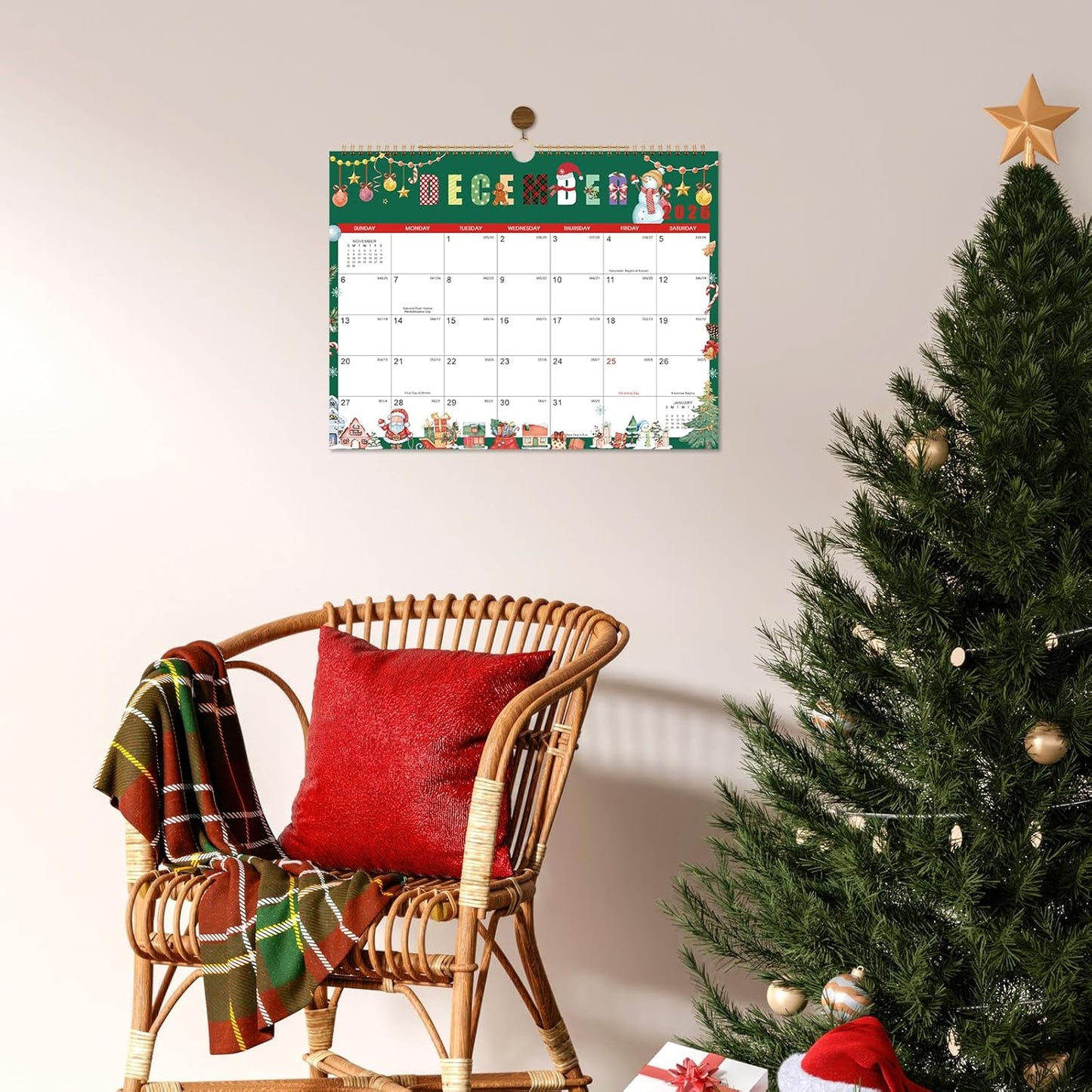 2026 Calendar - 2026 Wall Calendar, Jan. 2026 - Dec. 2026, 14.6'' x 11.4", 12 Months Hanging Monthly Calendar 2026, Holidays, Large Block, Twin-Wire Binding- 12 Different Themes