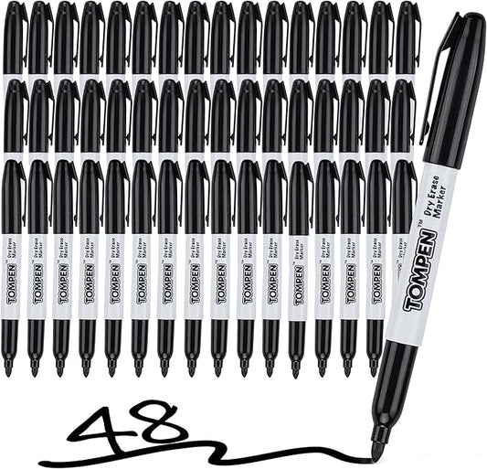 Dry Erase Markers Fine Tip,Black,48 Count Bulk,Thin Erasable Whiteboard Markers with Low Odor Ink Quick-Drying for Calendar Boards Office Home School Writing Planning