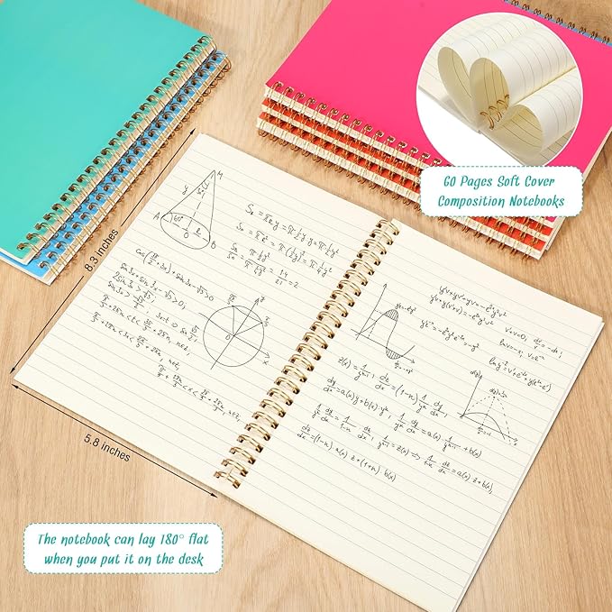PerKoop 100 Pack Spiral Notebook 8.3 x 5.5 Inch College Ruled Notebook Bulk A5 Wide Ruled Journals Bulk 1 Subject 50 Sheets Thick Diary Notebooks for School, Office Business, Home Use(Colorful)