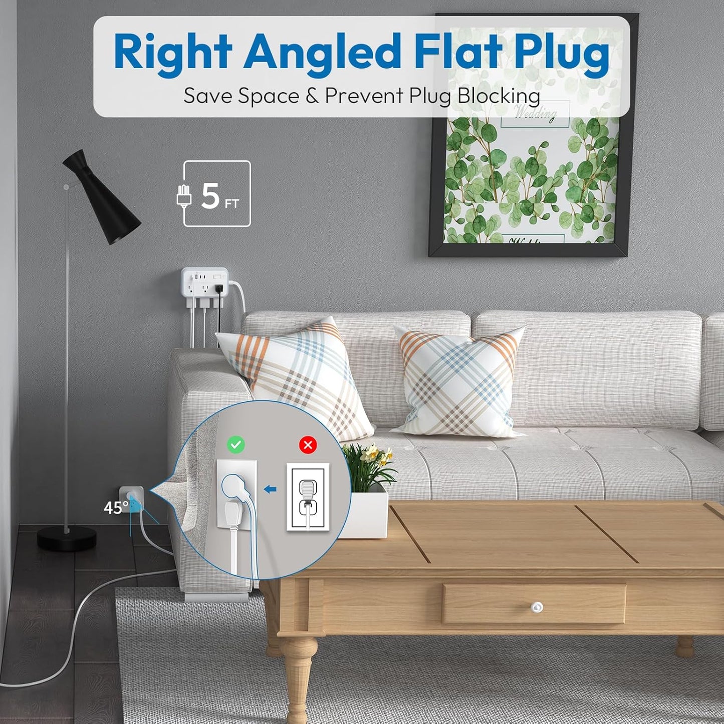 NTONPOWER Surge Protector Power Strip with 6 Outlets 4 USB Charging Station(2 USB C Port), 5 Ft Flat Plug Extension Cord, Outlet Extender for Indoor, Home, Office Supplies, Dorm Room Essentials