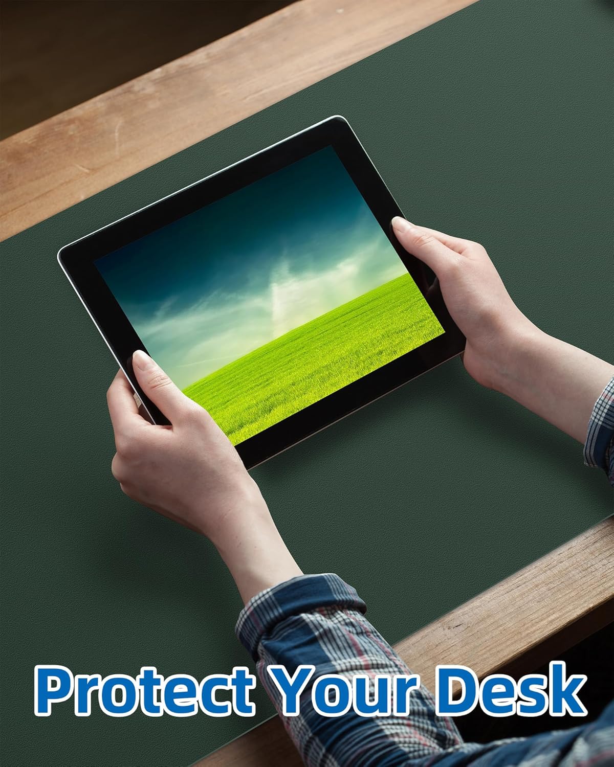 Leather Desk Pad Blotter,Mouse Pad,Office Desk Mat, Non-Slip PU Leather Desk mat,Large Desk mat,Waterproof Keyboard mat for Office/Home/Decor (Dark Green,35" x 17")