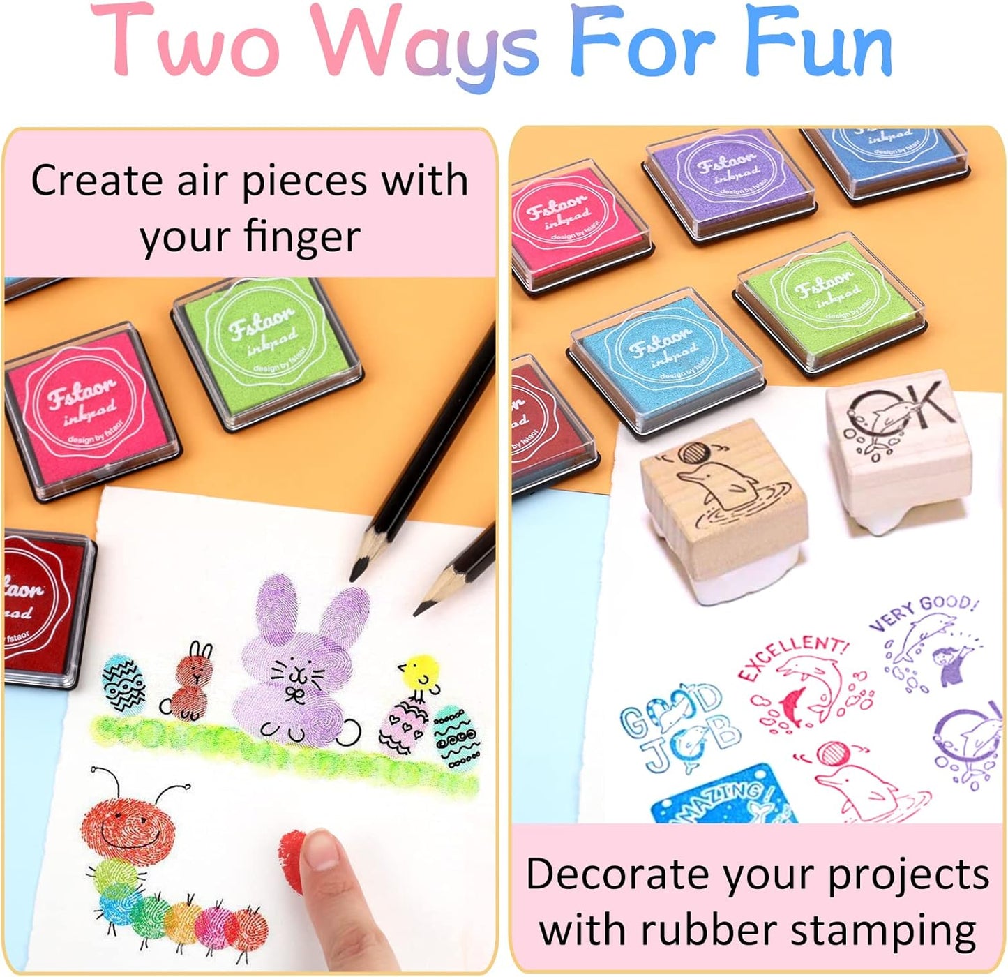 Finger Washable Ink Pads for Kids, 24 Pack Craft Ink Pad for Rubber Stamps Paper Wood Fabric (Pack of 24)