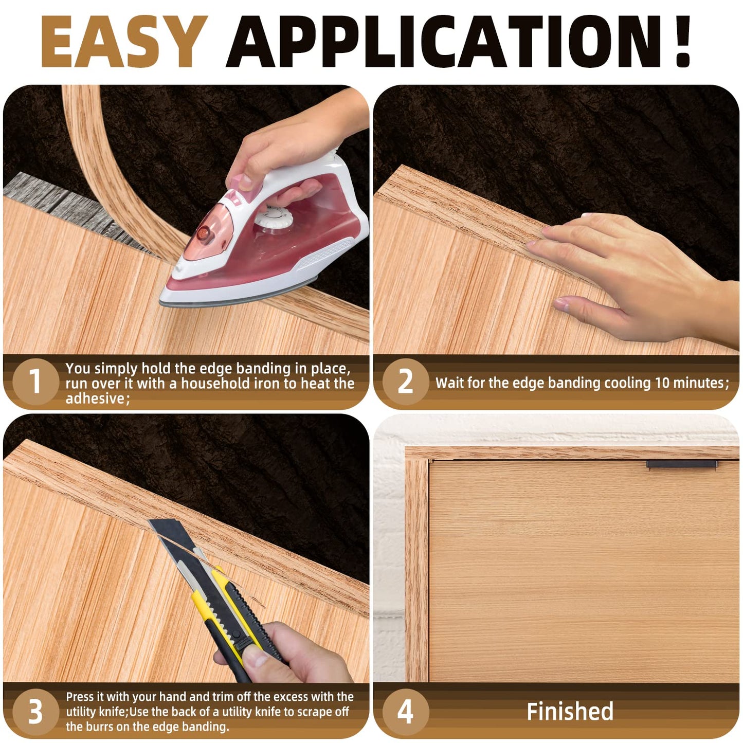 GSCIT Club Red Oak Edge Banding, 13/16 inch x 250ft roll of Veneer Plywood Edge Banding Preglued Flexible, Wood Tape Banding for Cabinet Repair