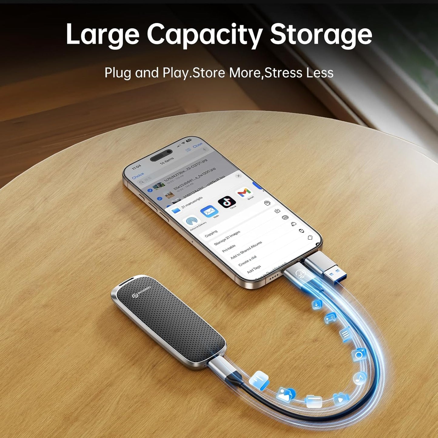 PHIXERO P10PRO External NVMe SSD 256GB, Up to 1050MB/s, USB 3.2 Gen2, Includes 2-in-1 USB C Cable, Portable Hard Drive for iPhone 15+/Android/Windows/Mac, Black