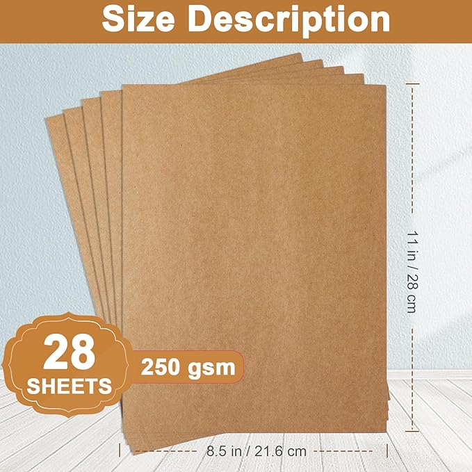 28 Sheets Brown Cardstock 8.5 x 11 Printer Paper, 92lb Heavyweight Paper Card Stock for Greeting Cards, Wrapper, Office, Stationery, Invitations, Certificate