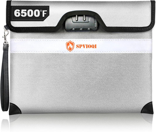 6500°F Fireproof Document Bag with Lock, Upgraded Fireproof Money Bag for Cash w. Zipper/Reflective Strip, 10Layers of Heat Insulated Materials, Water Resistant Fireproof Bag for Documents